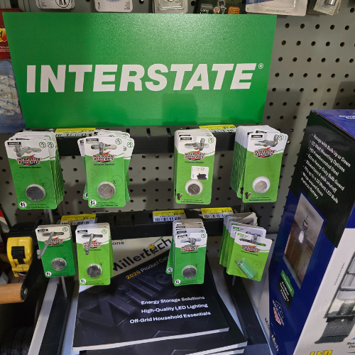 Interstate battery supplies on display inside of Clintonville Hardware and Rental.