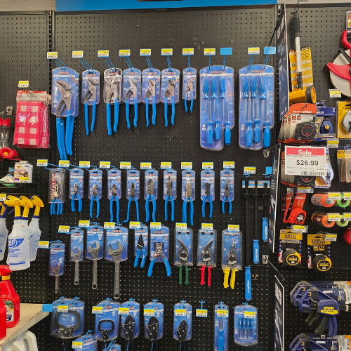 Tools and supplies on display inside of Clintonville Hardware and Rental.
