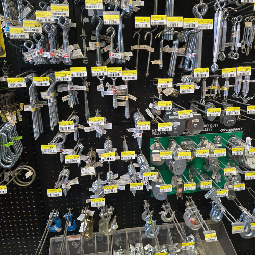 Tools and supplies on display inside of Clintonville Hardware and Rental.