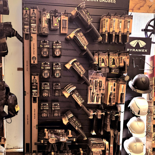 Spec Ops tools and supplies on display inside of Clintonville Hardware and Rental.