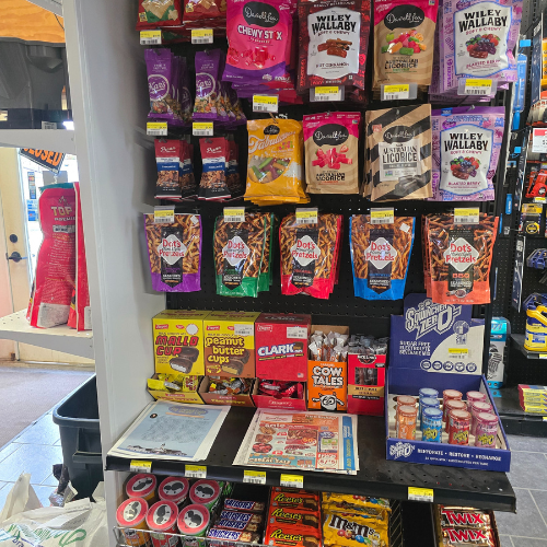 Food and snacks on display inside of Clintonville Hardware and Rental.
